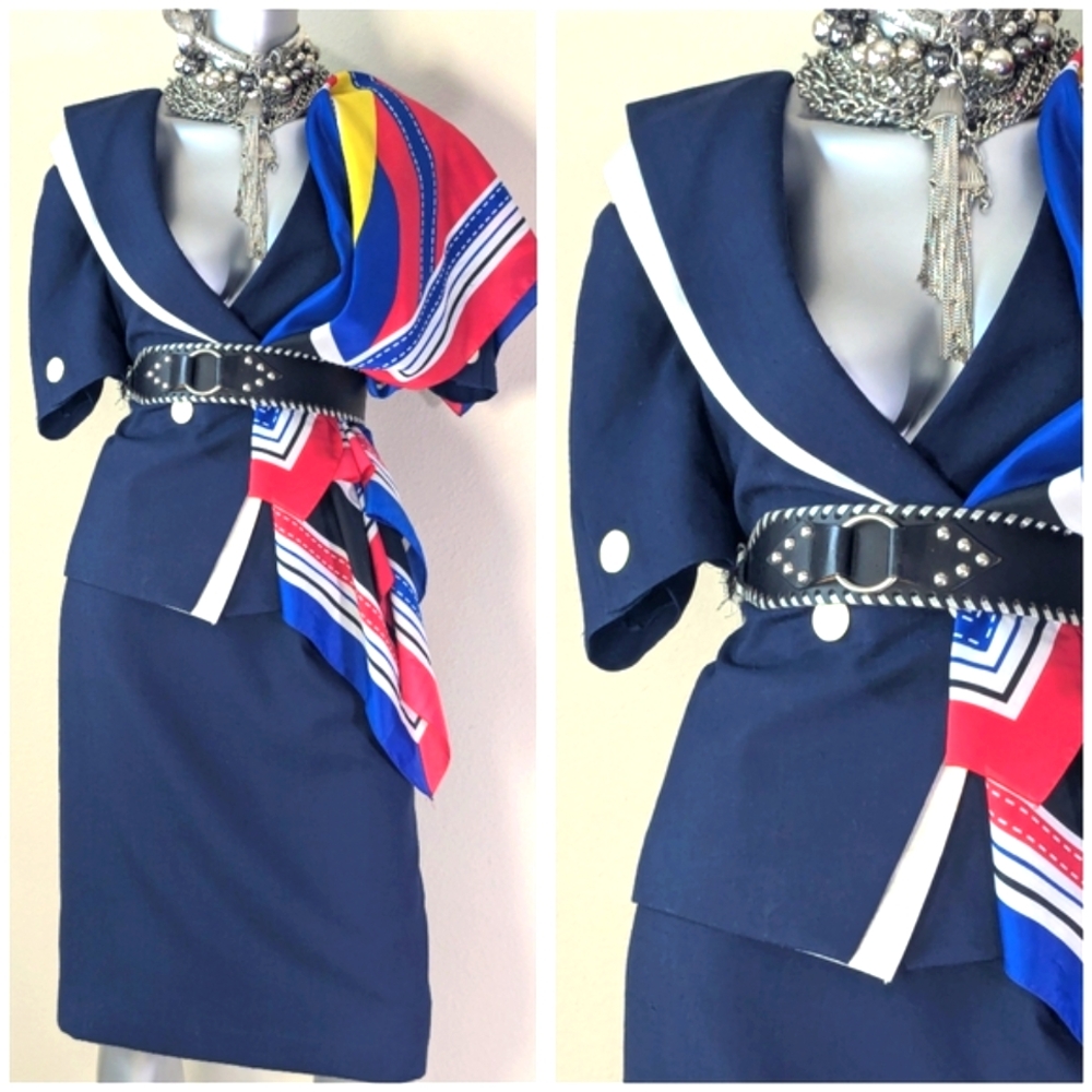 Kasper Two-Piece Vintage Captain Sailor Nautical Office "Dynasty" Work PowerSuit